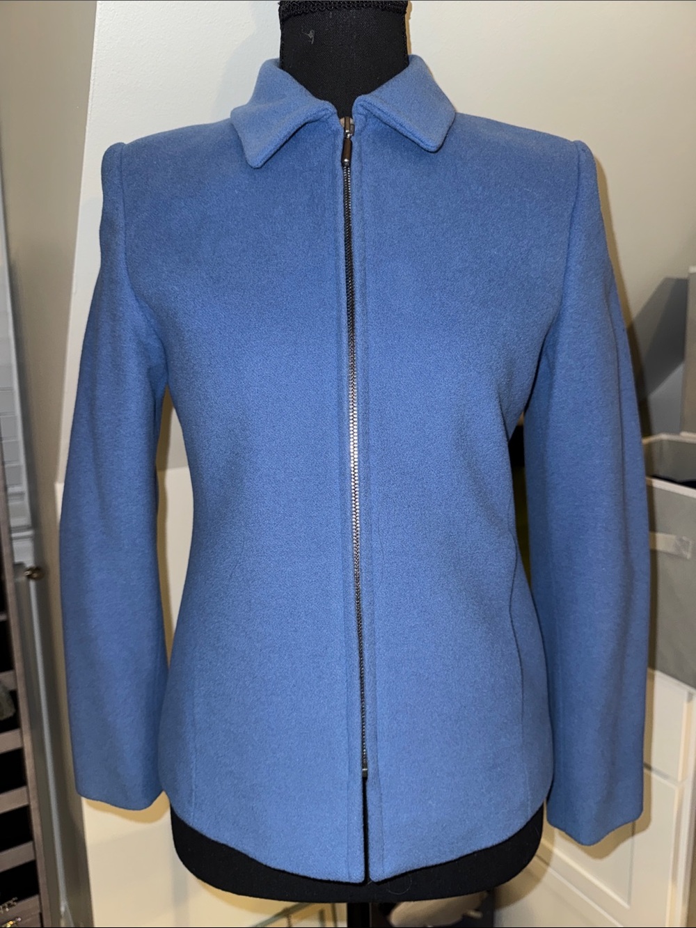 Petite Sophisticate Powder Blue Zip-Front Blazer